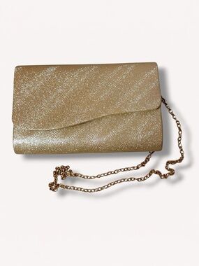 Gold Metallic Evening Clutch Purse Chain Strap Foldover Wedding Formal